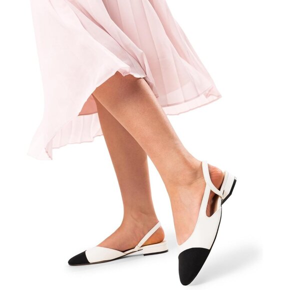 Dream Pairs Women's White Faux Leather Cap Toe Slingback Ballet Flats Shoes - Picture 5 of 6